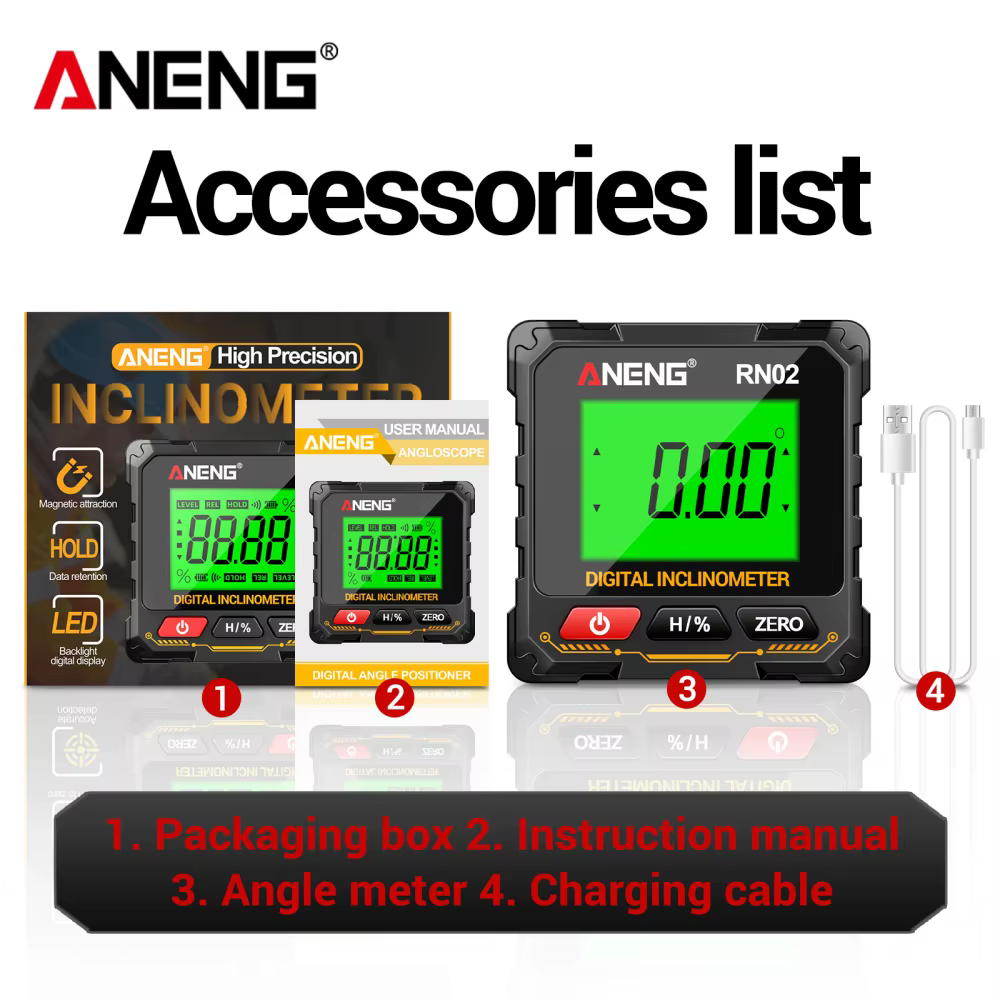 Niveau laser numérique Aneng RN02 RN03 avec écran LCD rétroéclairé, haute précision, mesure à 360 de