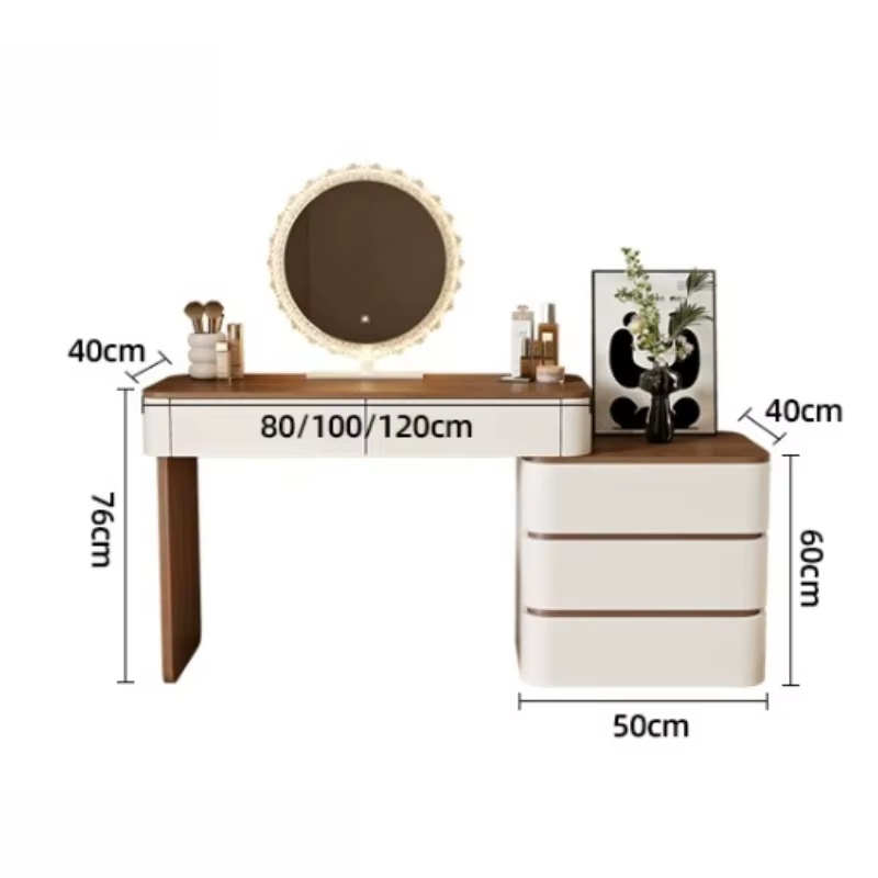 Grande coiffeuse moderne en bois pour chambre à coucher, extensible, avec miroir d'angle et tabouret