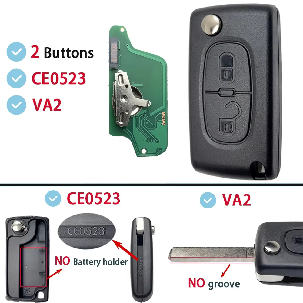Clé télécommande à rabat pour voiture, ASK FSK, pour cristaux C2, C3, C4, C5, C6, Xsara, Berlingo, K