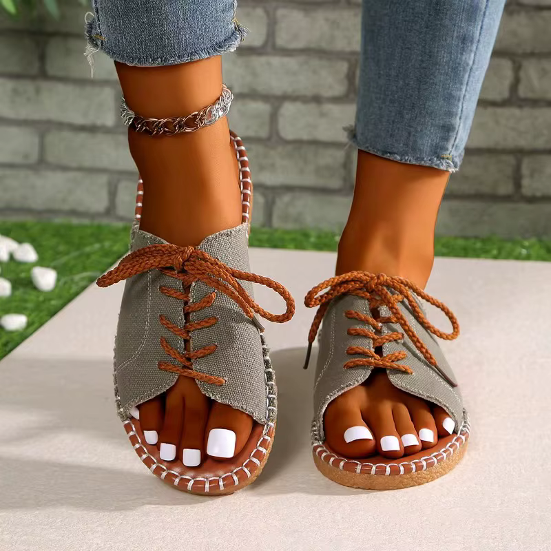 Pantoufles à semelle plate pour femmes, nouvelles sandales d'été confortables à lacets, à une seule 