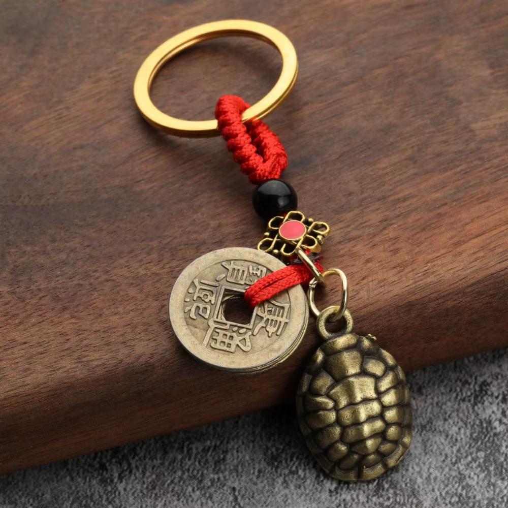 Porte-clés Vintage Porte-Bonheur en Laiton Pur, Gourde Solide, Pièces de Monnaie Feng Shui, Zhaocai,