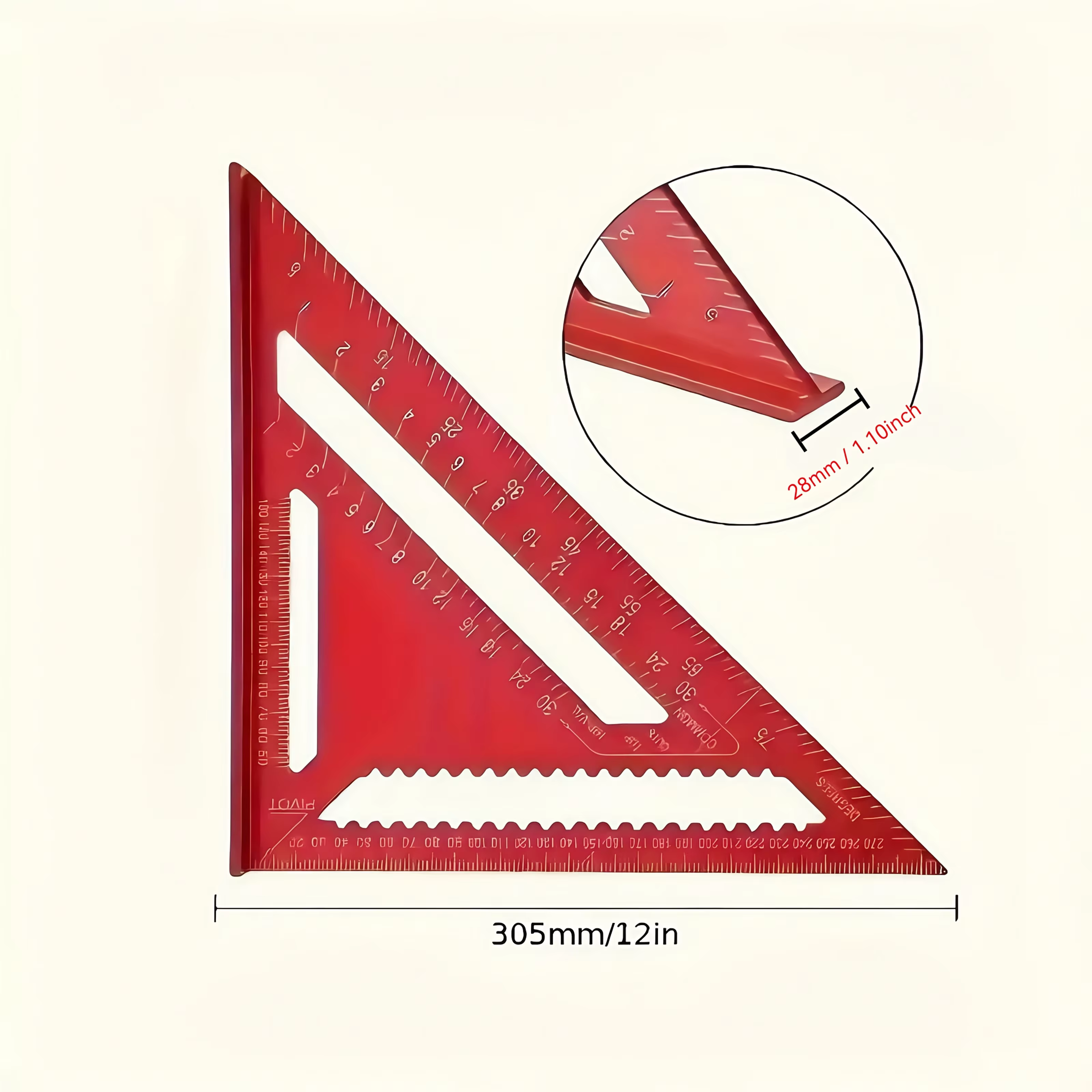 [Rule de précision] Règle triangulaire de précision en alliage d'aluminium rouge de 12 pouces |   Co