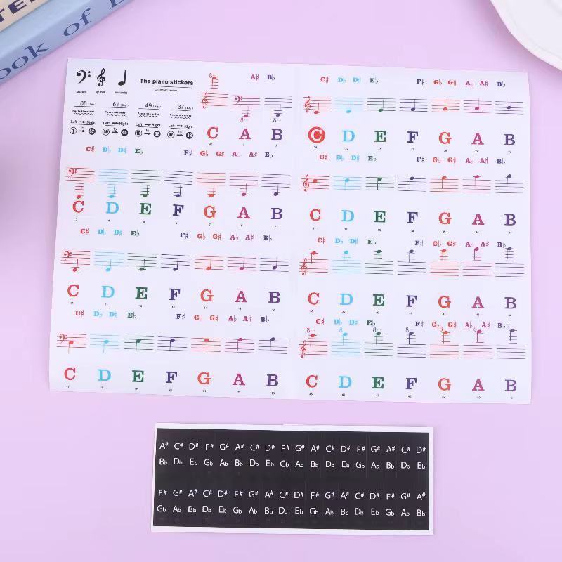 1 ensemble d'autocollants de lettres pour piano pour débutants, 88/61/54/49 touches, avec étiquettes