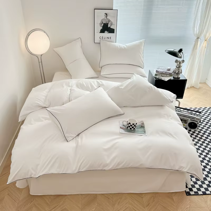 Parure de lit complète noire pour adultes, style simple, ensembles de draps doubles, simple, reine, 