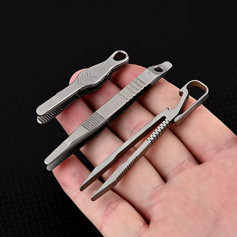 Pince à épiler multifonction TC4 en acier titane, avec tire-bouchon, Clips d'usinage CNC, Gadget EDC