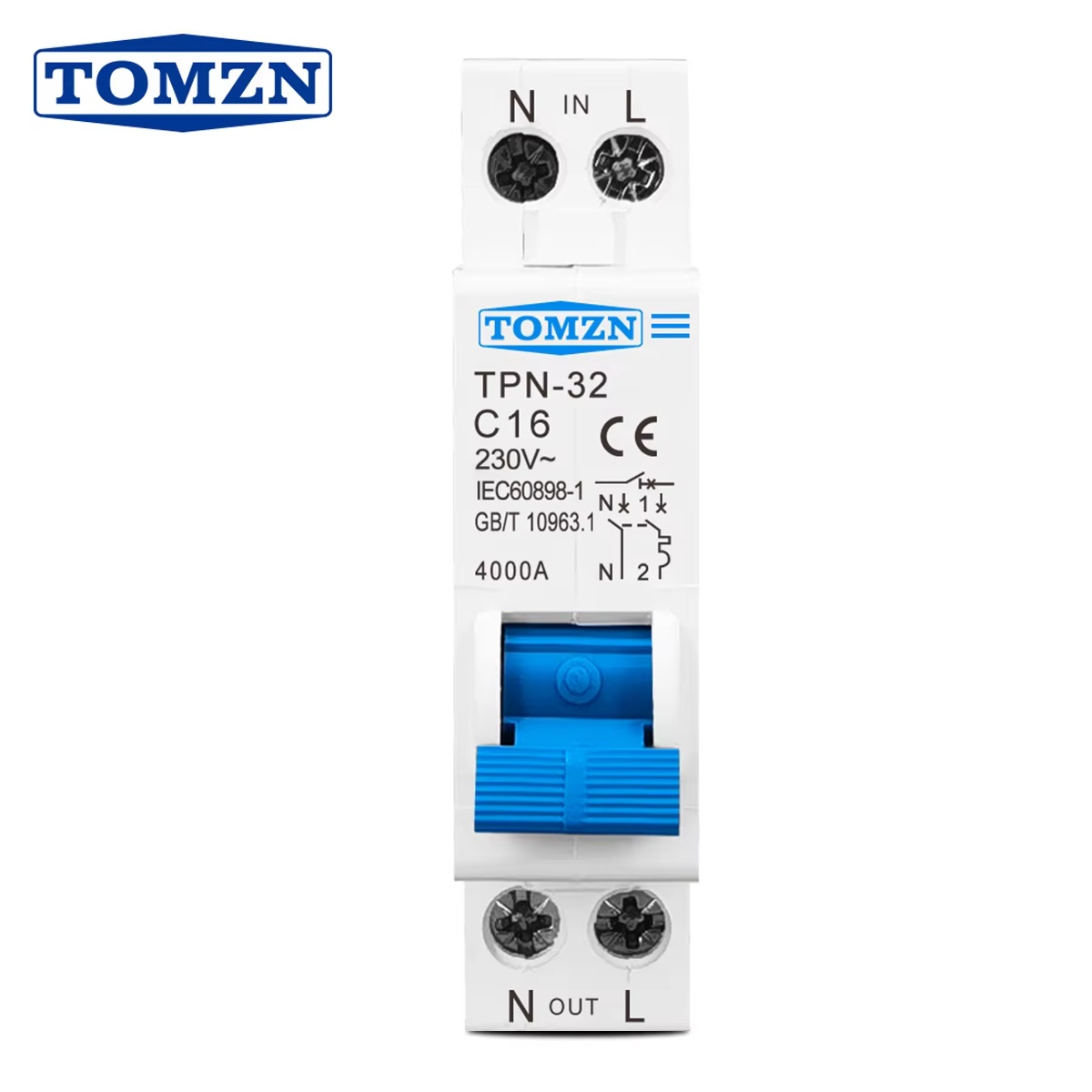 Disjoncteur miniature TOMZN TPN 1P+N MCB 6A 10A 16A 20A 25A 32A pour montage sur rail DIN, interrupt