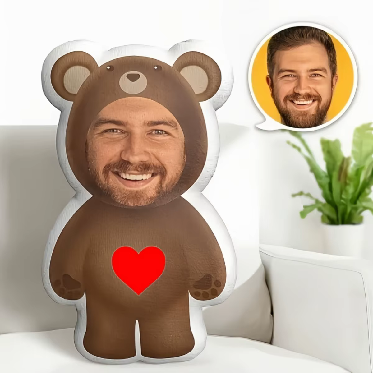 Coussin en peluche personnalisé avec photo - Cadeau personnalisé en forme d'ours avec votre visage, 