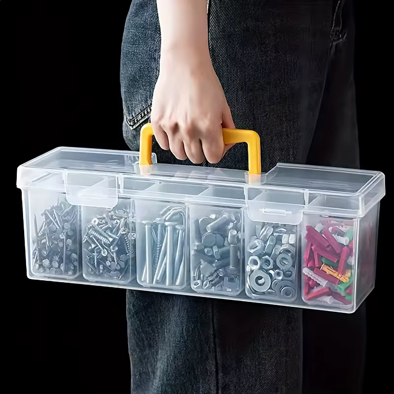 Boîte de rangement portable pour 7 pièces d'outils, boîte organisatrice transparente pour composants