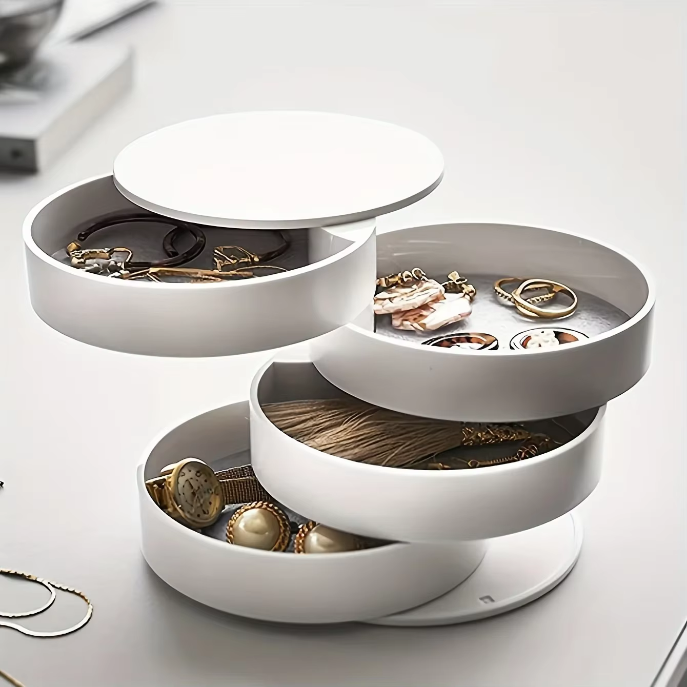 Boîte de rangement rotative multi-couches ITECHJOY avec couvercle pour accessoires de cheveux, bijou