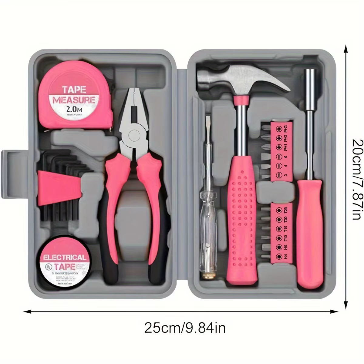 Ensemble d'outils 24 pièces rose, kit d'outils de bricolage pour femmes. Petit coffret d'outils de b
