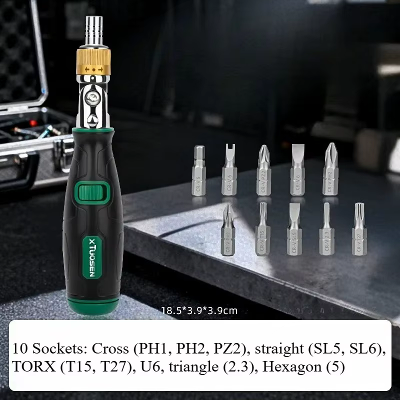 Tournevis à cliquet 10-en-1, tournevis à cliquet multi-angles ergonomique, portable, essentiel pour 