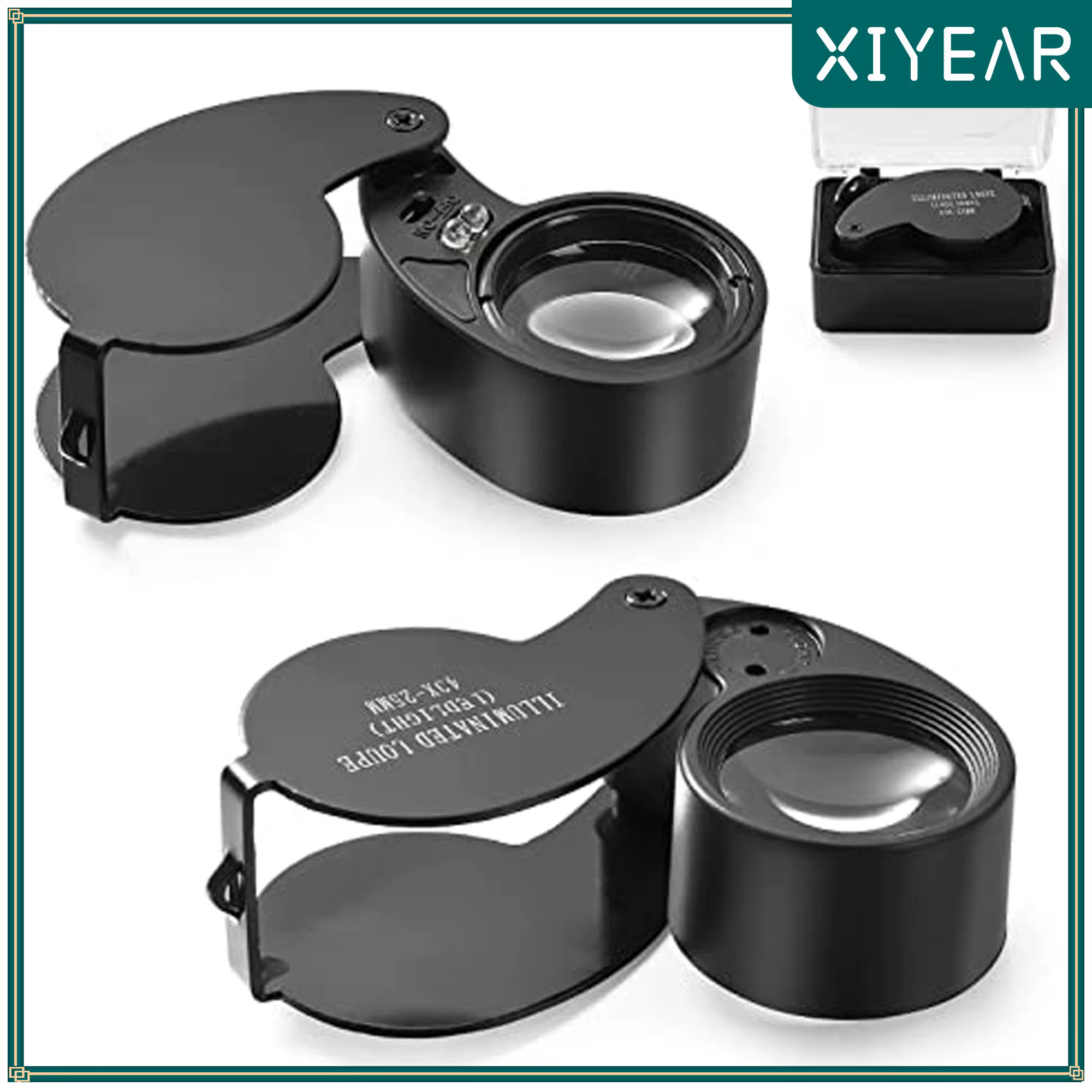 Loupe de bijoutier pliante de poche 40X, Loupe avec lumière pour montre, pièces de monnaie, timbres,