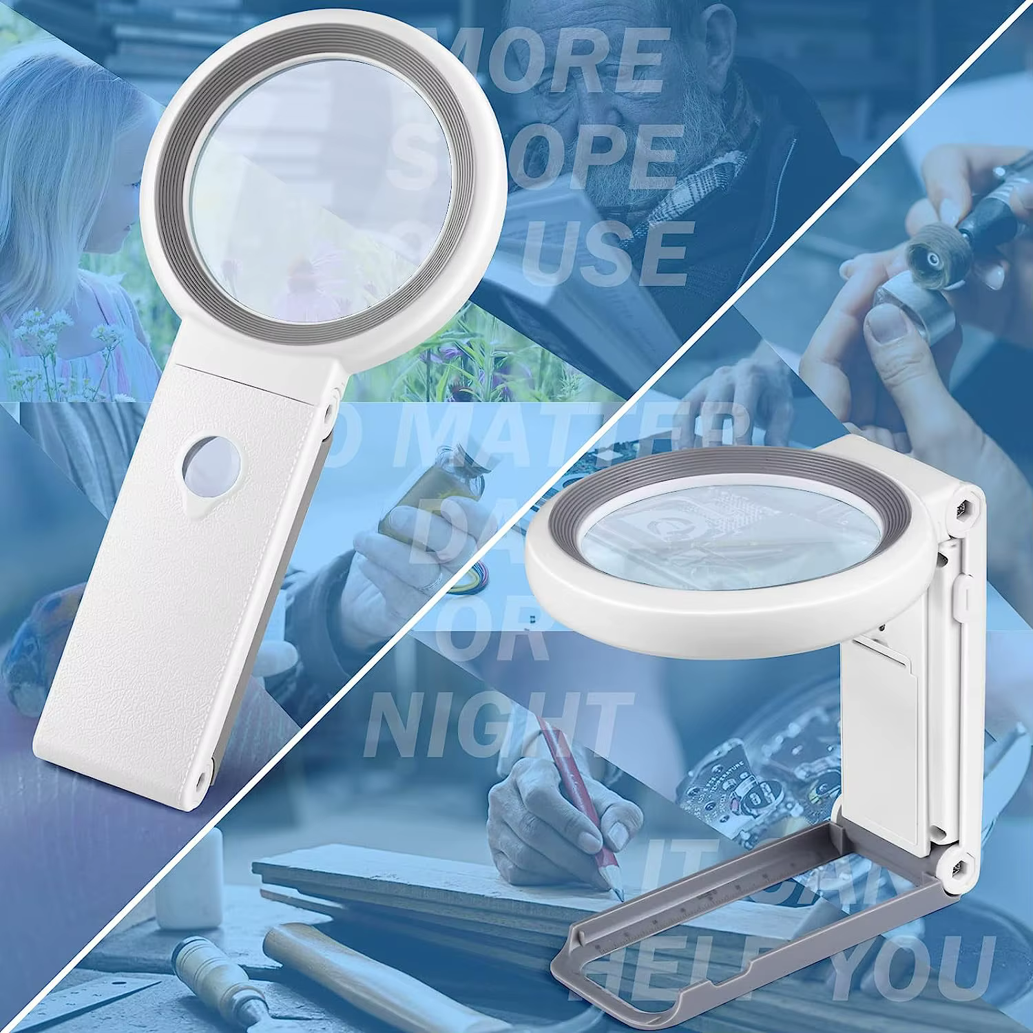 Loupe 30X 10X avec lumière et support, loupe portative pliante, loupe éclairée à 18 LED pour la lect