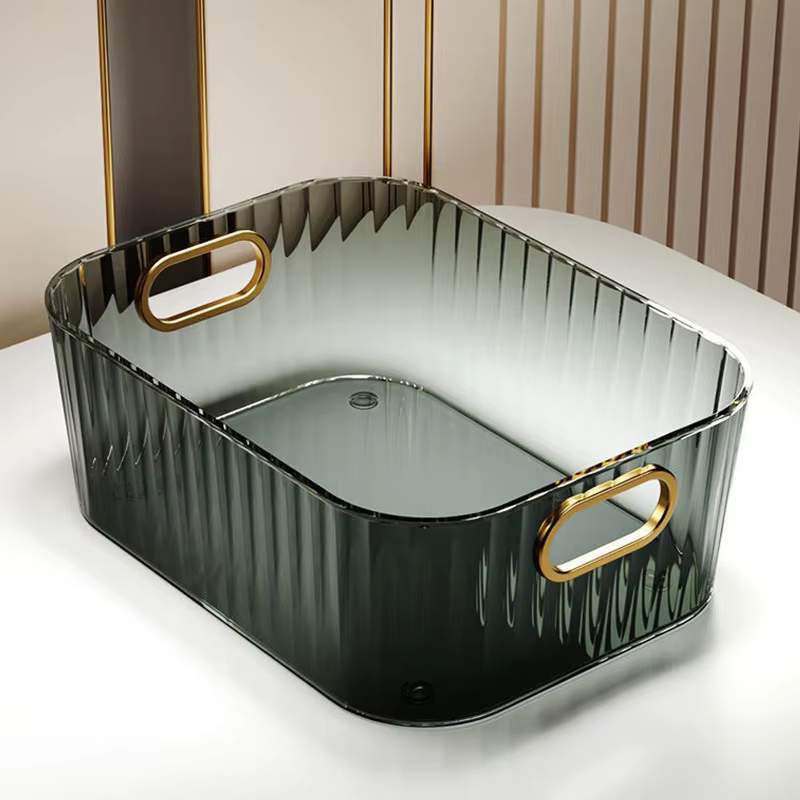Boîte de rangement rectangulaire pour cosmétiques de bureau, panier de rangement empilable, acryliqu