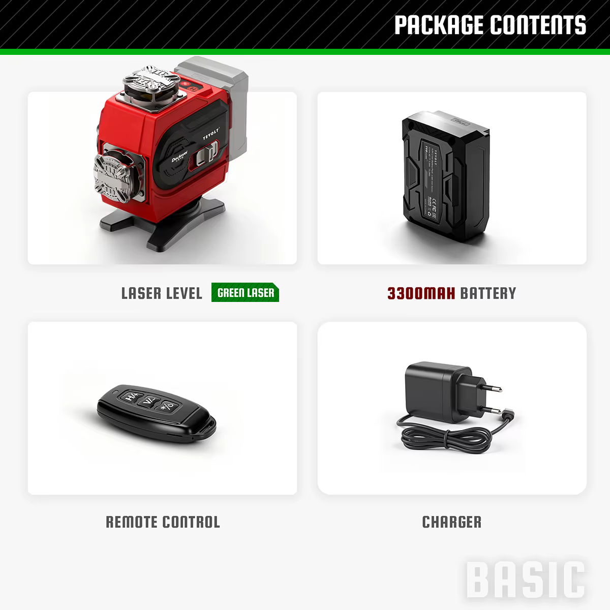 YEVOLT 360 °   Niveau laser 16 lignes auto-nivelant (options de faisceau rouge/vert) – Ultra-clair p