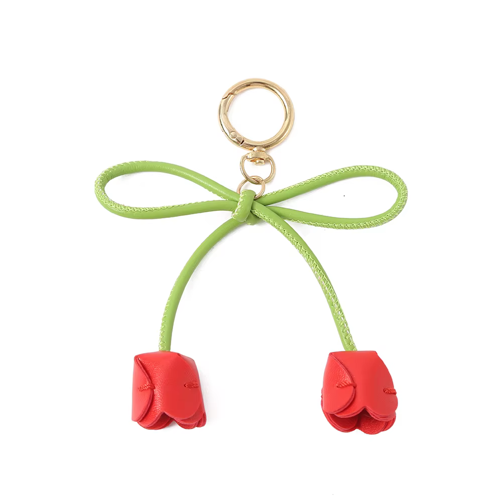 Porte-clés en PU avec nœud tulipe, breloque de sac vintage INS, nouveau pendentif fleur style chinoi