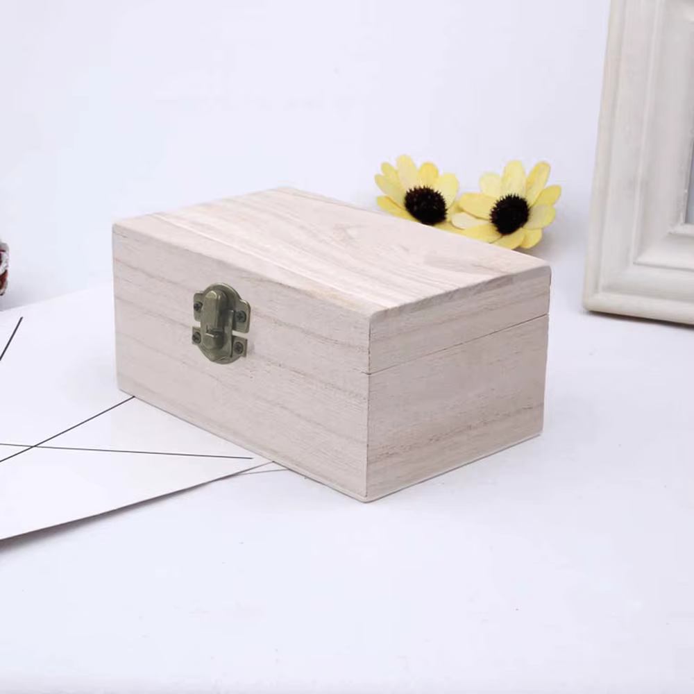 Boîtes de rangement carrées en bois de pin écossais naturel, à charnières, pour artisanat, cadeaux,