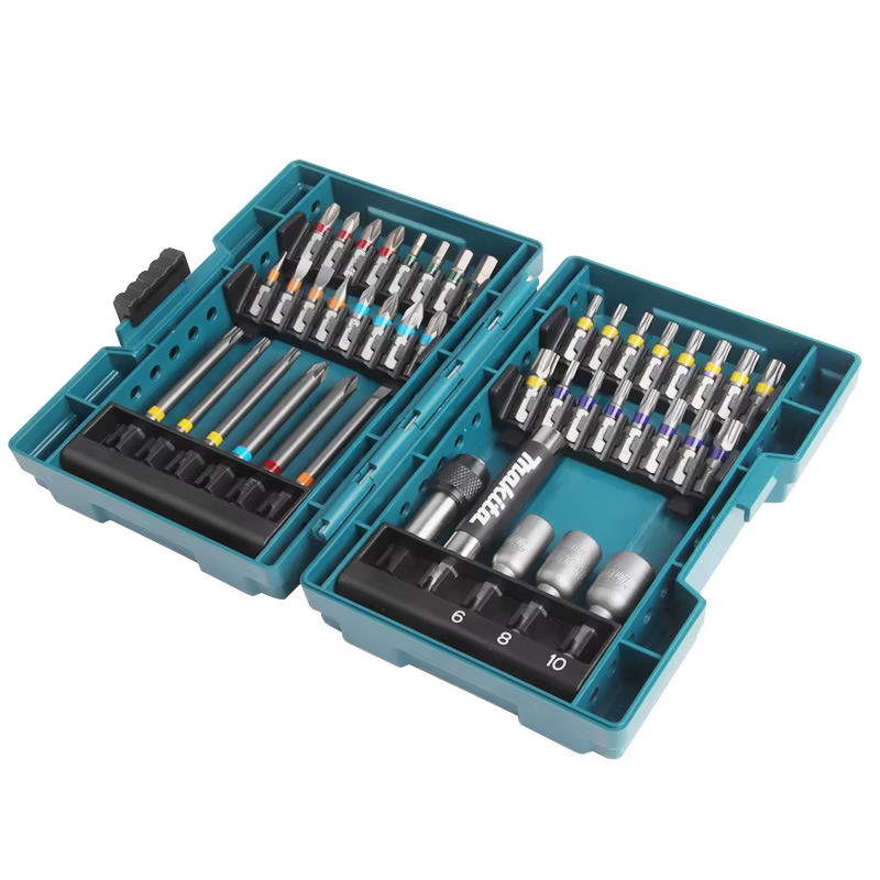 Makita B-55697 Jeu d'embouts de tournevis électriques 43 pièces, Type de fleur croisée à code couleu
