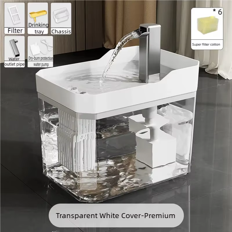 Fontaine à eau transparente pour chat à recirculation automatique, design anti-brûlure à sec, distri