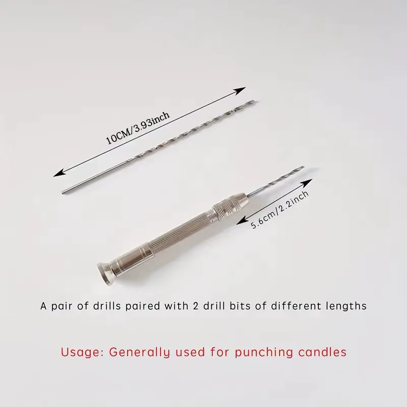 Un ensemble d'outils de poinçonnage pour la fabrication de bougies, avec 2 forets de différentes lon