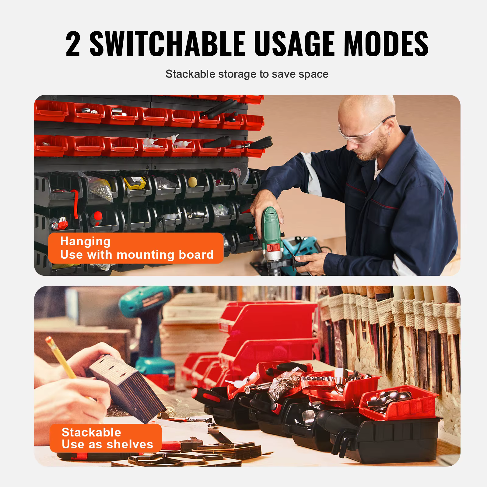 SucceBuy 48 pièces bacs de rangement de pièces conteneurs de Garage fixés au mur avec panneaux murau