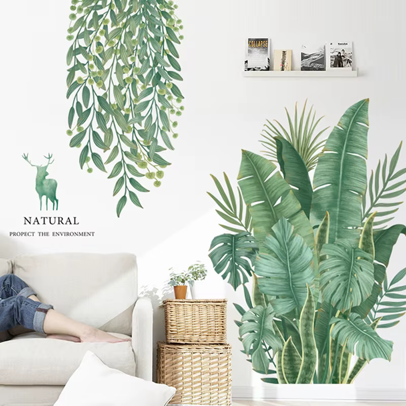 Feuilles vertes Stickers muraux pour la maison salon décoratif vinyle Sticker plantes tropicales bri