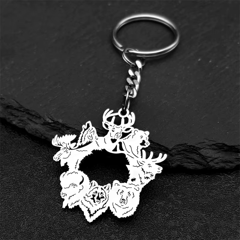 Porte-clés pendentif animaux mignons pour femmes et hommes, acier inoxydable, document en or, wapiti