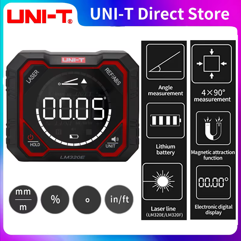 Inclinomètre Laser numérique UNI-T LM320D LM320E LM320F, compteur d'ange avec mesure d'angle relatif