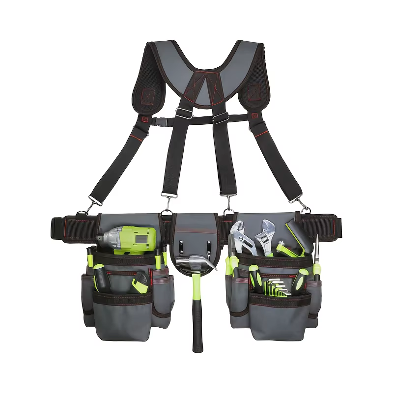 Ceinture à outils pour hommes, ceinture à outils réglable de 32 à 66 pouces avec bretelles pour élec