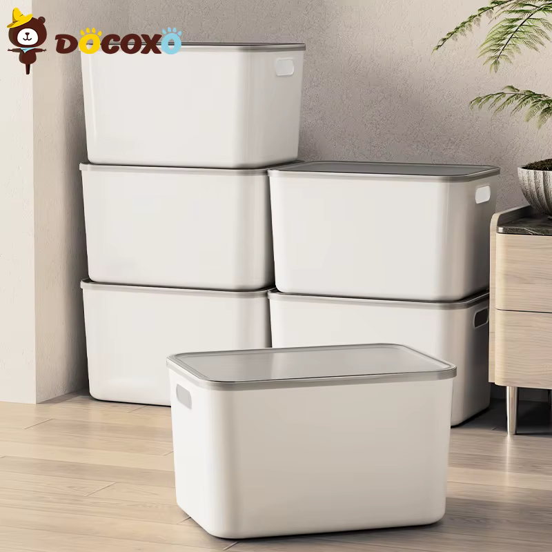 4 boîtes de rangement empilables avec couvercle transparent noir, organisateurs de placard en plasti