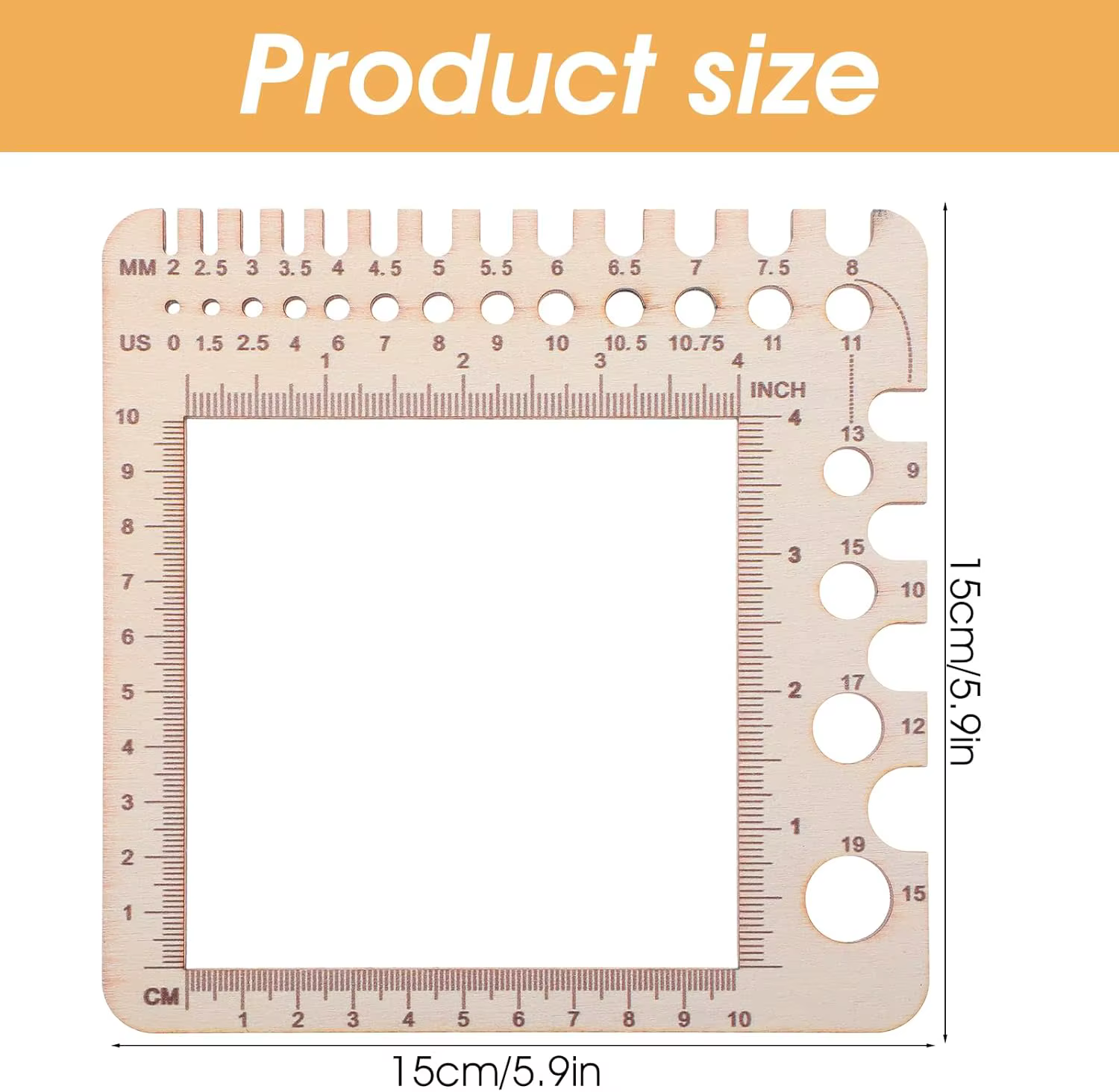 Règle en bois multifonction pour le crochet : compteur de points, mesureur de fil, jauge d'aiguille 