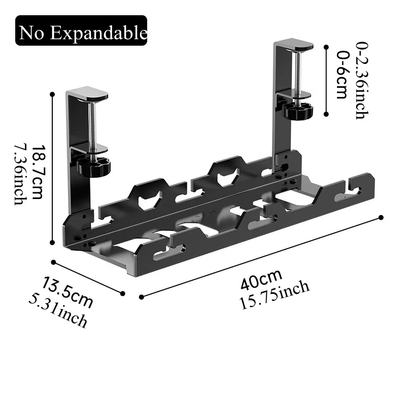 Organisateur extensible sous le bureau, plateau de gestion des câbles sans perceuse (noir/blanc), ra