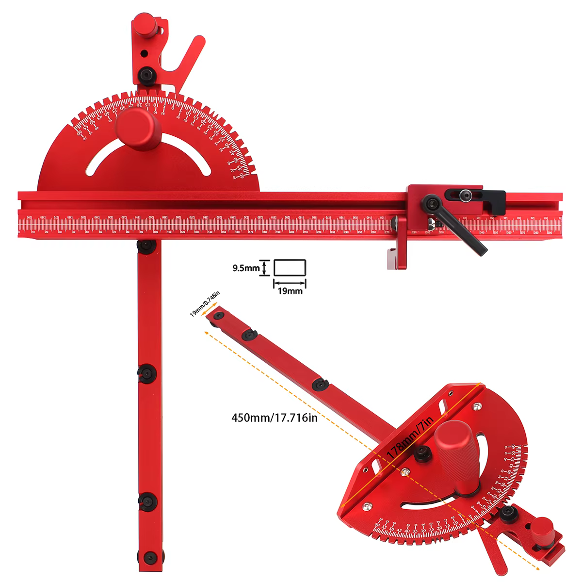1 ensemble de jauges à onglet et clôture de 400MM avec arrêt de piste, règle d'angle d'assemblage po
