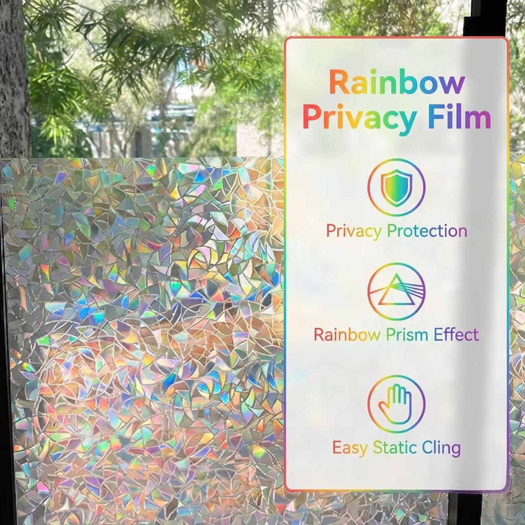Film adhésif statique décoratif pour fenêtre en verre coloré 3D arc-en-ciel, pour la maison, le bure