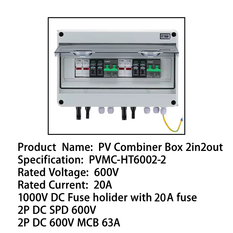 Boîtier de Combinaison Photovoltaïque Solaire DC 600V 2 Entrées 2 Sorties avec Protection Foudre, Fu
