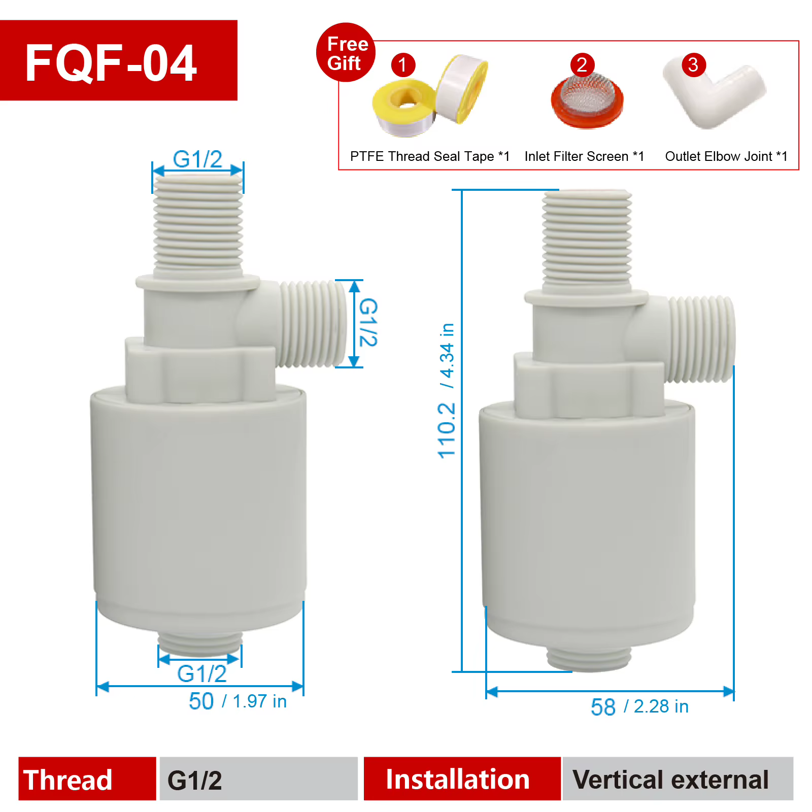 Vanne Automatique de Contrôle de Niveau d’Eau FQF 1/2 3/4 Pouce pour Réservoir Château d’Eau Piscine