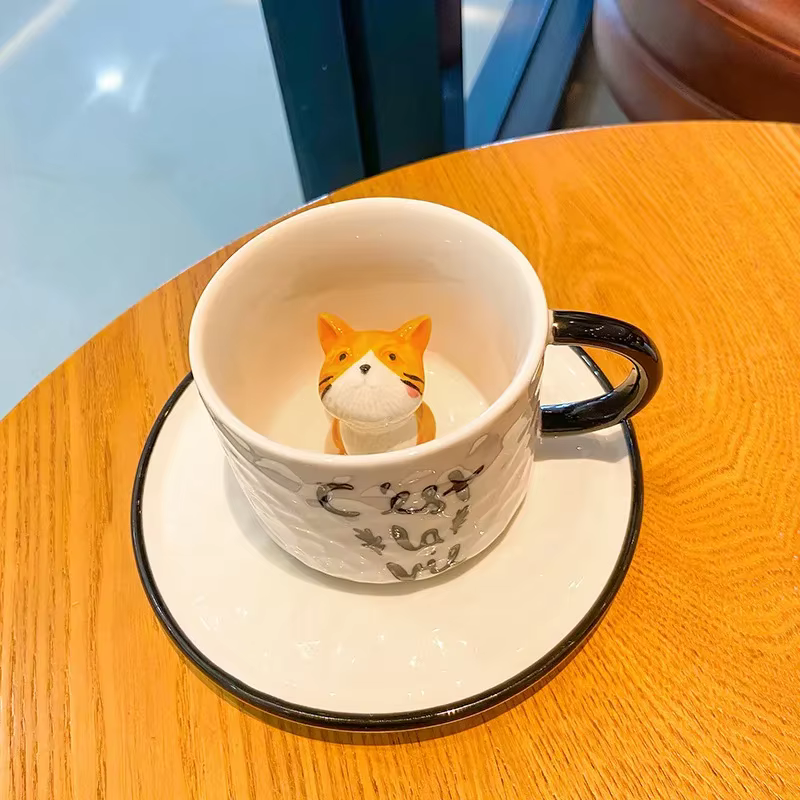 Tasse à griffes de chat en céramique, chaton mignon, fond de tasse d'eau animale, tasse de chat, tas