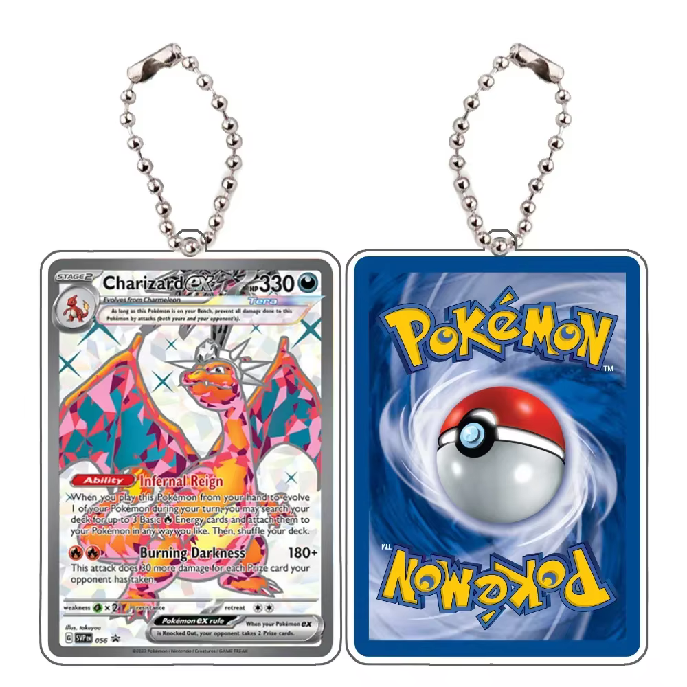 Porte-clés en acrylique en forme de carte, Collection anglaise Pokemon Charizard, pendentif de sac, 