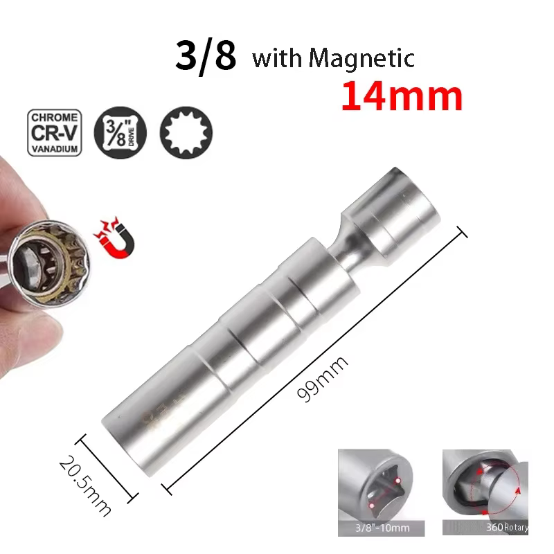Clé magnétique 14/16 mm pour bougies d'allumage, outil de retrait de bougies, douille de dépose de b