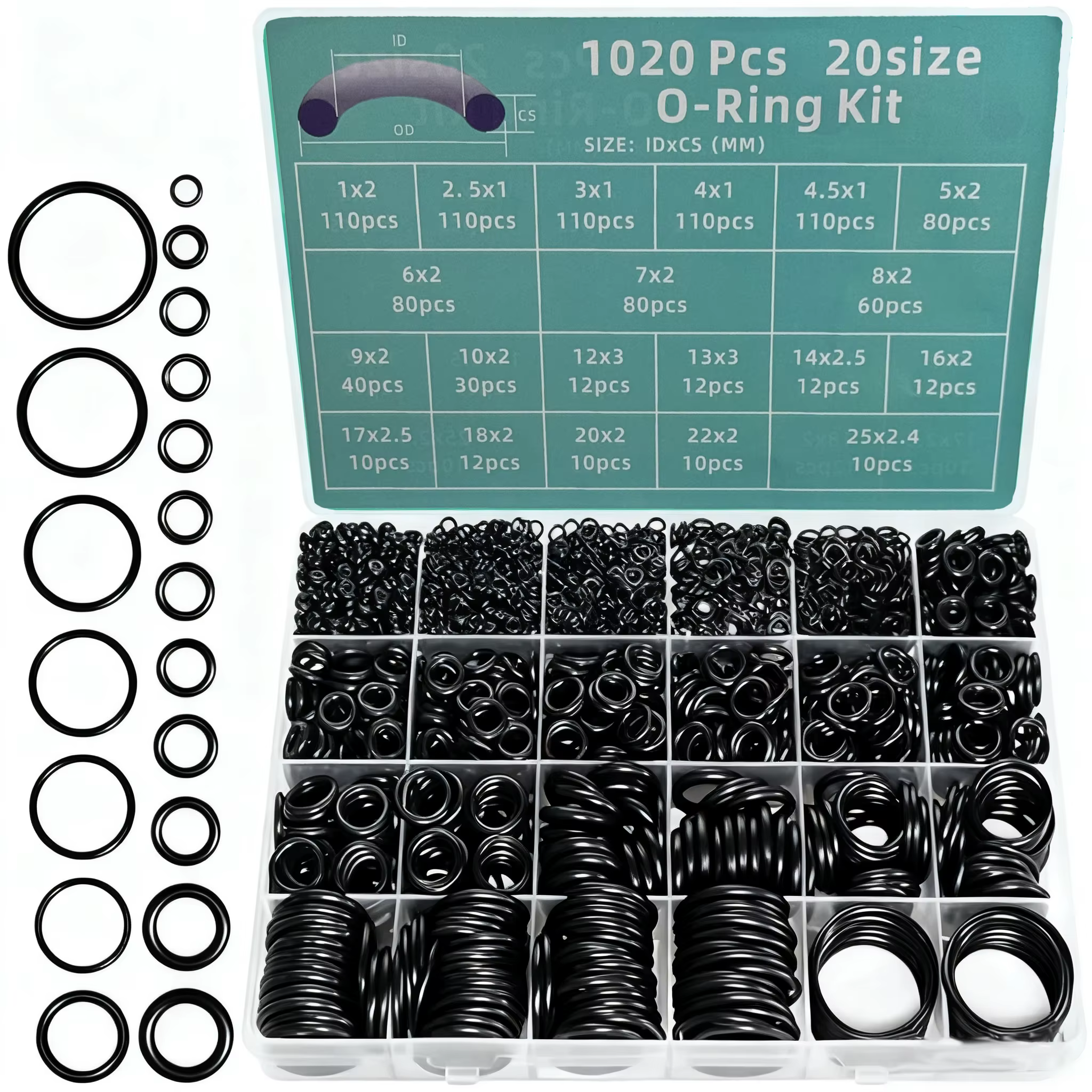Kit de réparation de joints toriques en Nitrile, boîte de 1020 pièces, ensemble de bagues d'étanchéi