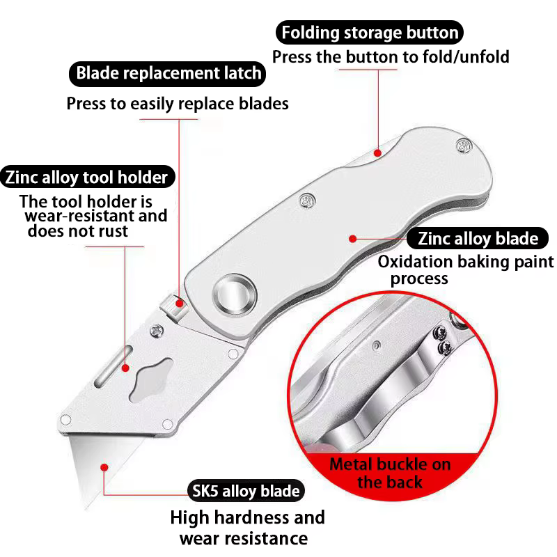Couteau utilitaire pliant, manche en aluminium et plastique, coupe-câble de poche, lame de couteau p