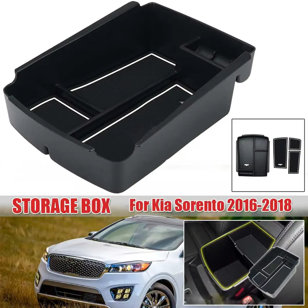 Boîte de rangement d'accoudoir de voiture pour Kia Sorento, console centrale de voiture, 3 coussinet