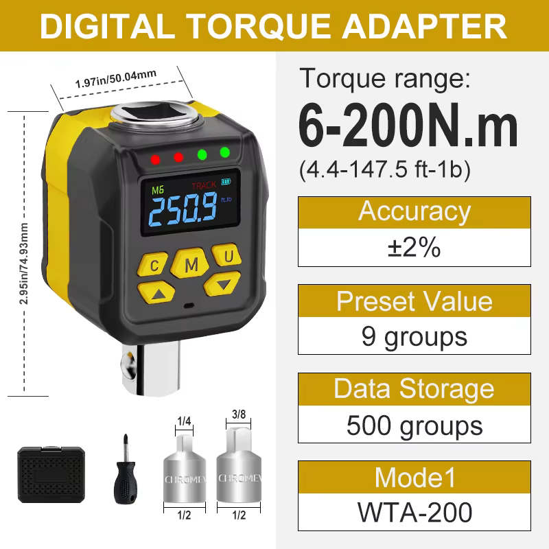 Waxtron adaptateur de couple numérique 1/2 ''1/4'' 3/8 ''entraînement 6-400Nm jeu d'adaptateur de cl