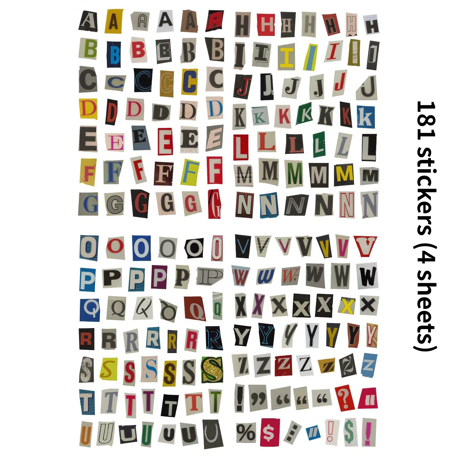 181 autocollants alphabet, 4 feuilles avec lettres majuscules et minuscules de A à Z, pour la décora
