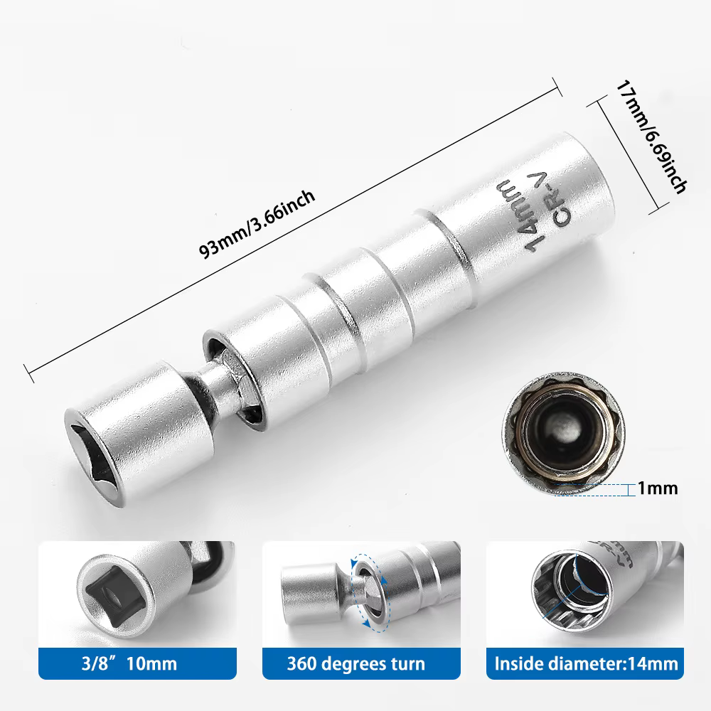 Clé à douille magnétique pour bougie d'allumage 14/16mm, outil de réparation automobile à paroi fine