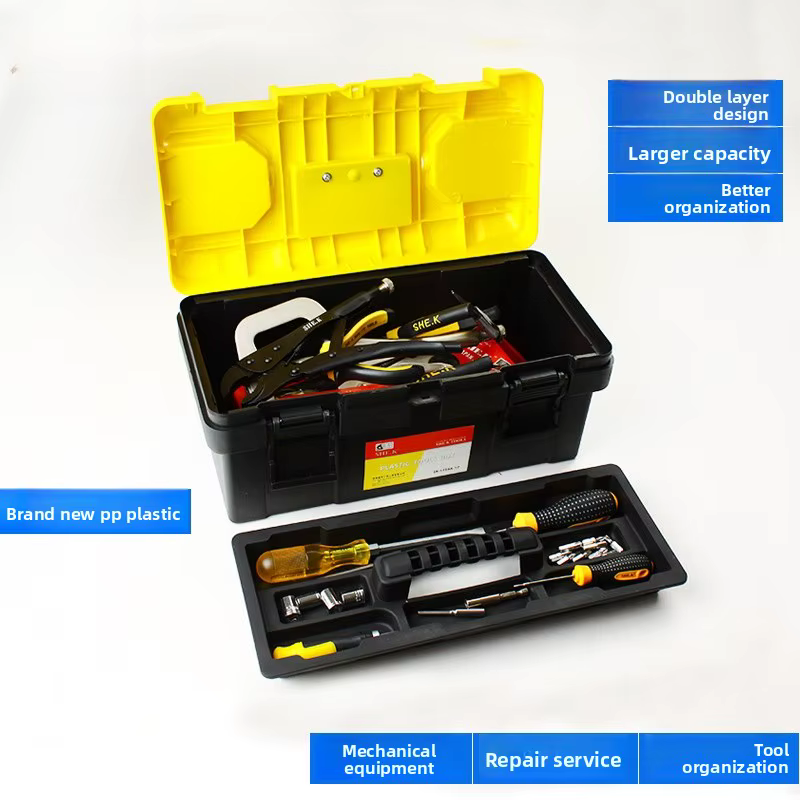 Boîte à outils en plastique Sika de 15, 17 et 19 pouces, boîte de rangement pour outils, boîte à com