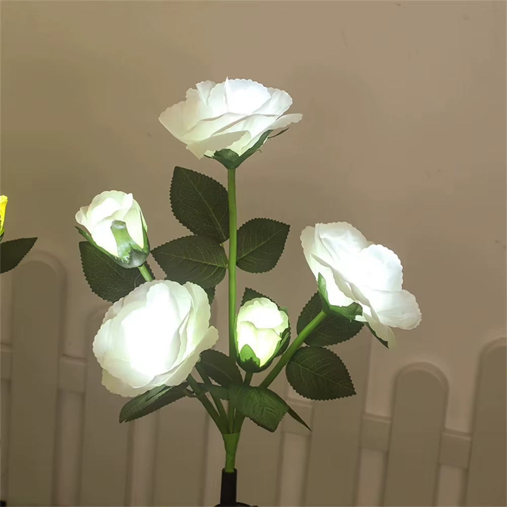 Lampe solaire de jardin à 5 têtes LED, simulation de rose, lumière solaire LED pour aménagement pays