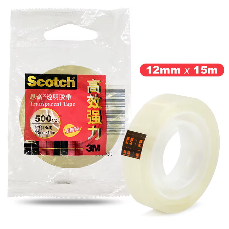 Ruban adhésif transparent 3M Scotch 500, ruban de papeterie haute performance, forte adhérence, 12 m