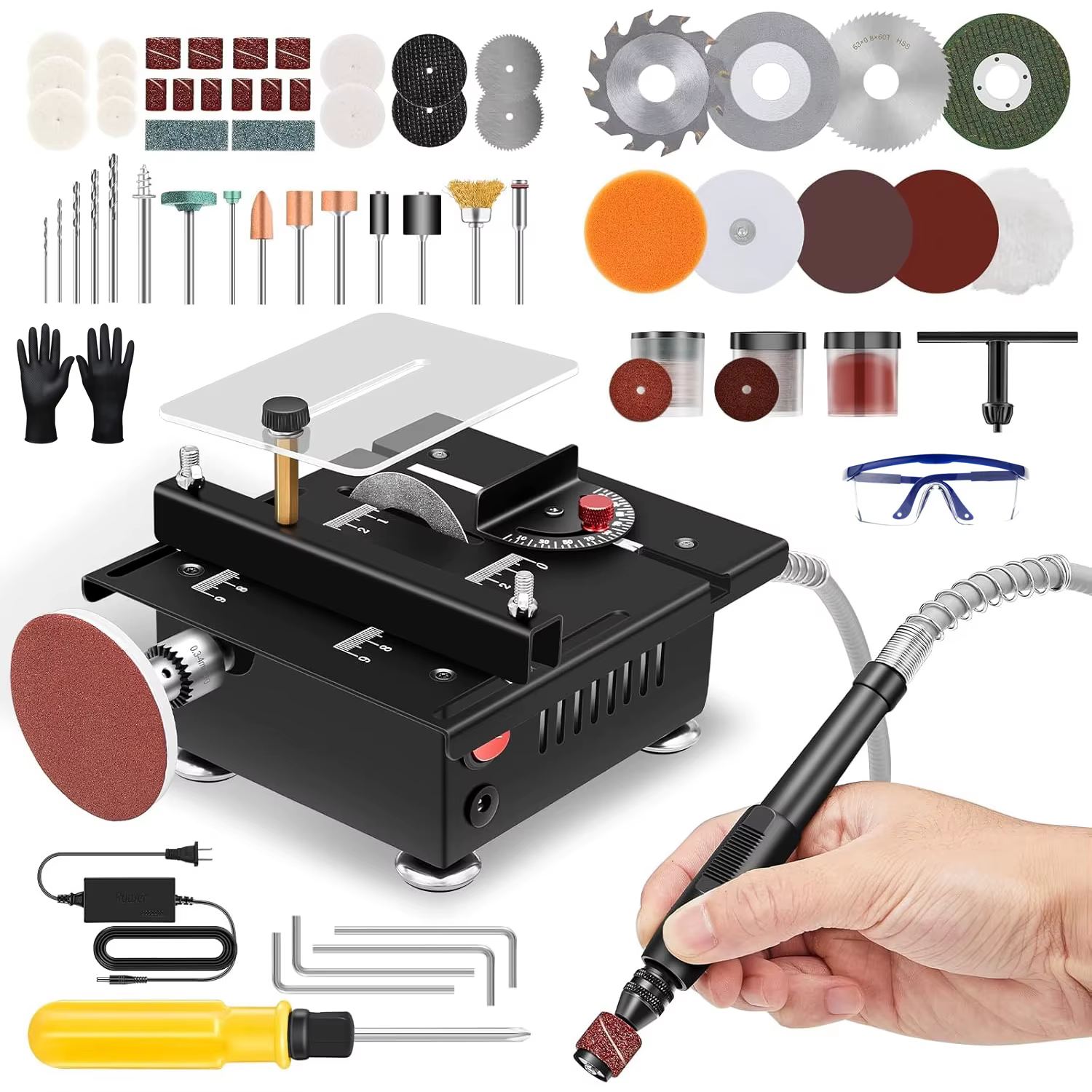 Mini scie de Table multifonctionnelle 100W, vitesses réglables, scie électrique compacte et Portable