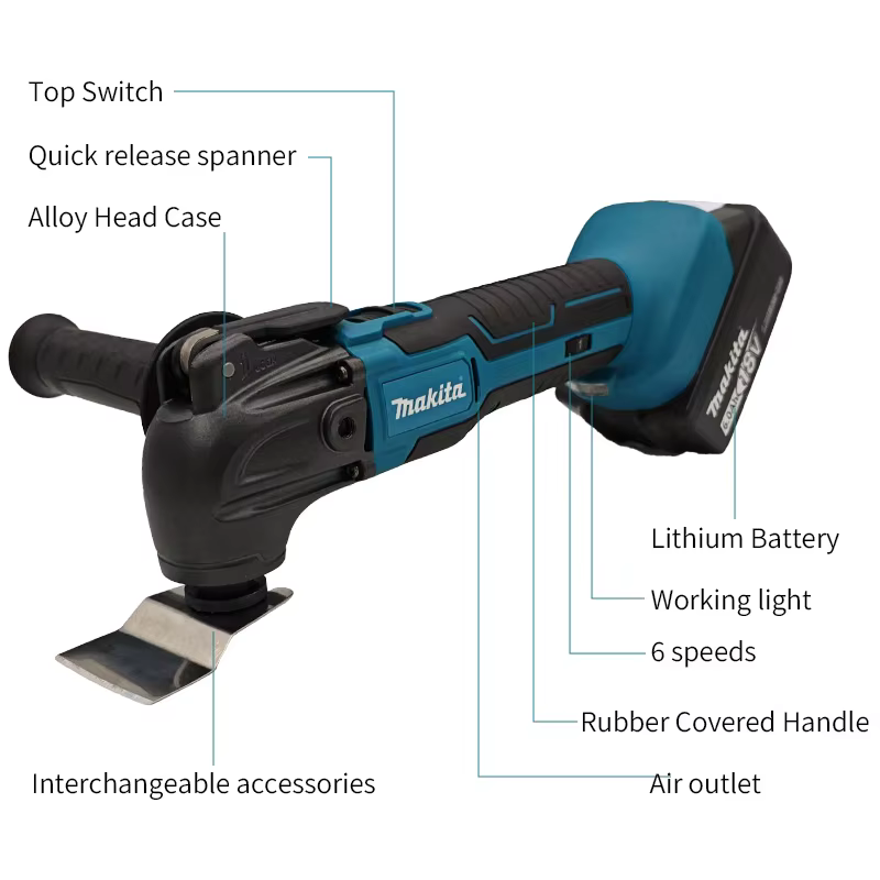 Outil oscillant à dégagement rapide MAKITA 18V, 6 vitesses, sans fil, multi-vibrations, outil foncti